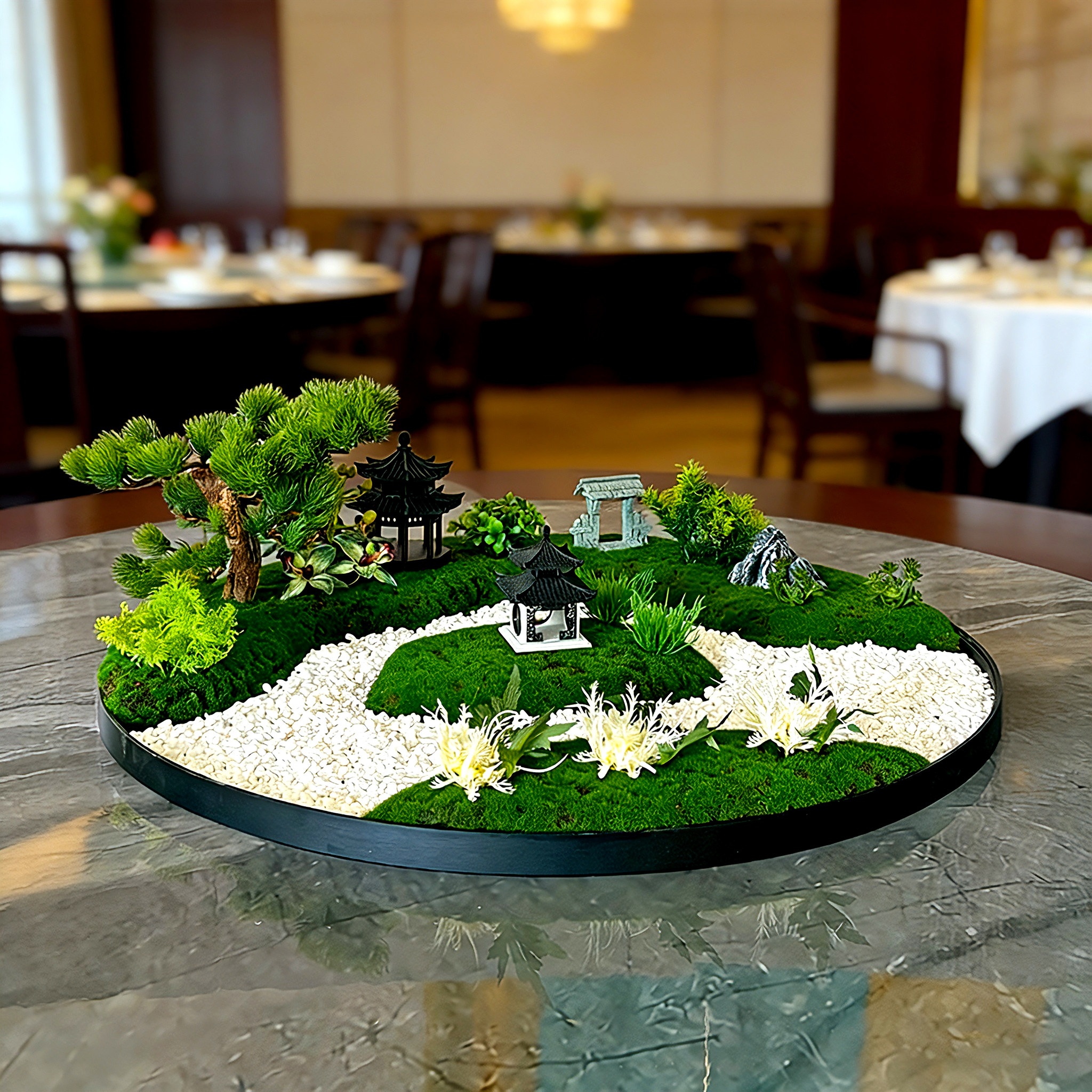 餐桌花艺酒店大圆桌转盘中间景观装饰仿真假花中式轻奢创意摆件,淘宝优惠券,粉丝福利购,淘宝优惠卷