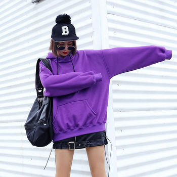 Fleece sweatshirt women's hooded 2024 spring new women's Korean style loose thickened solid color students top