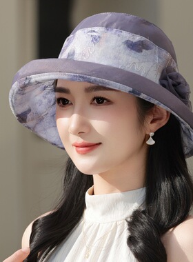 新款太阳帽女士旅游户外时尚遮阳帽子优雅妈妈礼帽防晒渔夫帽盆帽