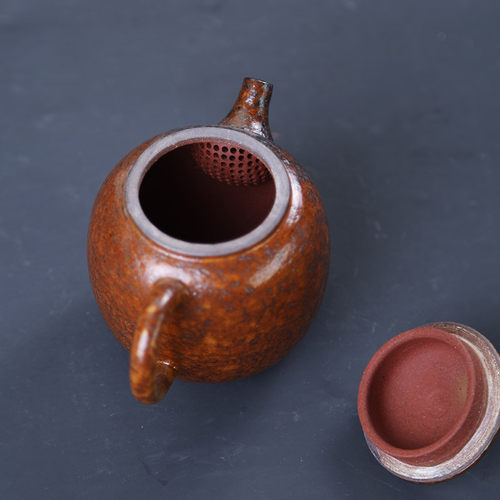 日式粗陶茶壶手工铁锈釉陶壶仿柴烧陶瓷窑变功夫茶具家用泡茶单壶 - 图1