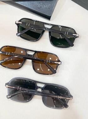 Persol 3328墨镜太阳眼镜黑色方形飞行员框架绿色镜片58 19 150