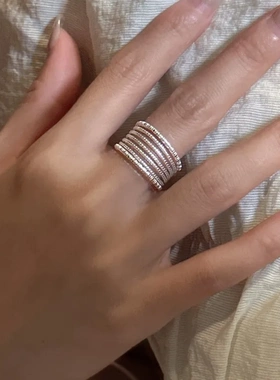 {丝丝银语}S925纯银韩版小众设计感多层线条戒指简约基础INS指环