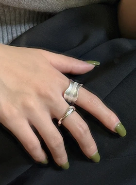 S925纯银韩版哑光时尚质感波浪戒指韩国简约时髦感个性指环