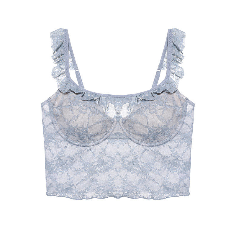 黑白性感蕾丝吊带一体式软钢圈文胸 妮玫姿背心吊带