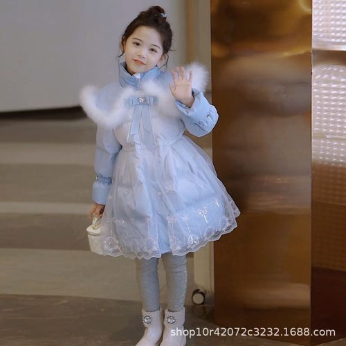 女童羽绒棉服公主保暖外套冬季洋气棉袄儿童冬装加厚中长款棉衣 - 图2