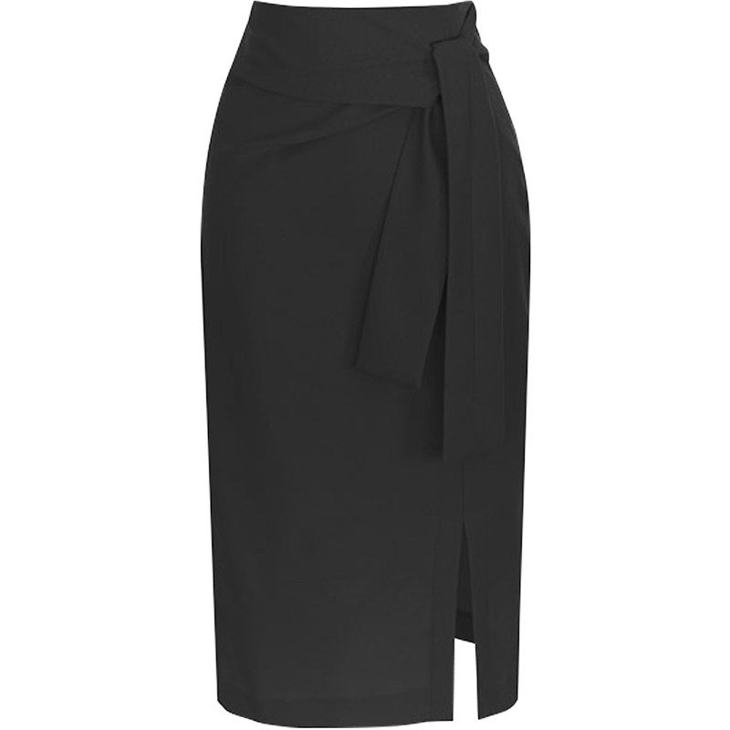 黑色中长款开叉高腰显瘦西装包臀裙 朵写半身裙