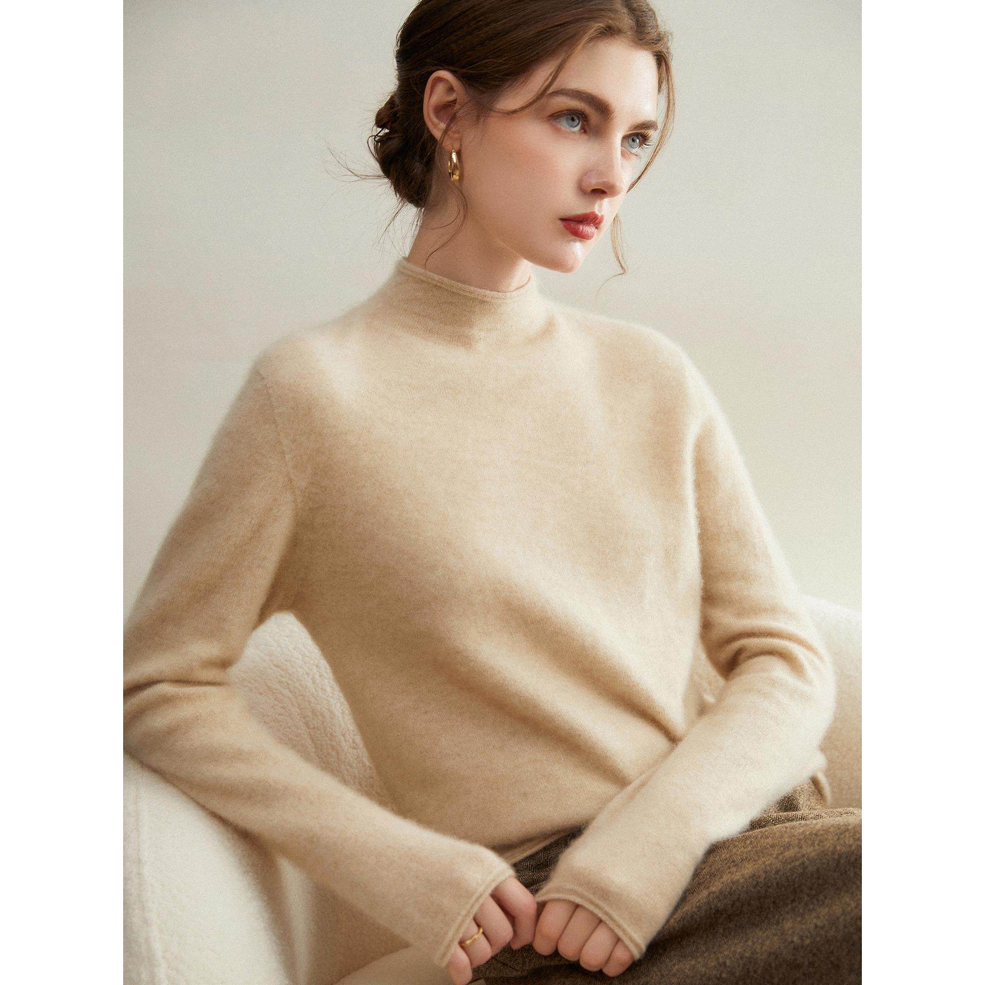 无缝一线成衣~超细绒系列 100%纯山羊绒衫女半高领针织打底衫毛衣,淘宝优惠券,粉丝福利购,淘宝优惠卷