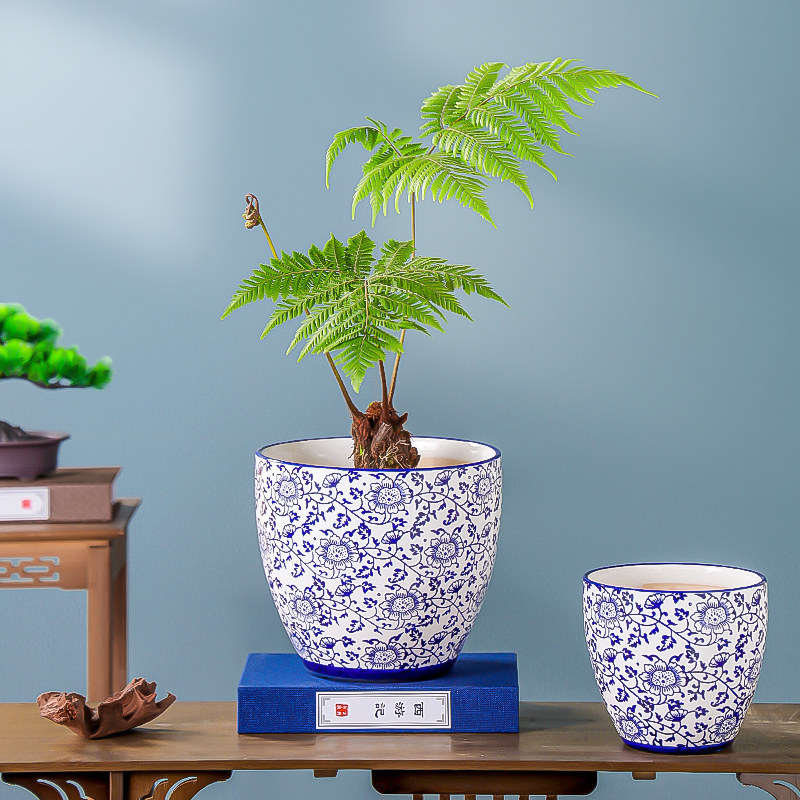 新中式家用客厅陶瓷花盆摆件中国风青花瓷发财树兰花专用三角梅盆,淘宝优惠券,粉丝福利购,淘宝优惠卷