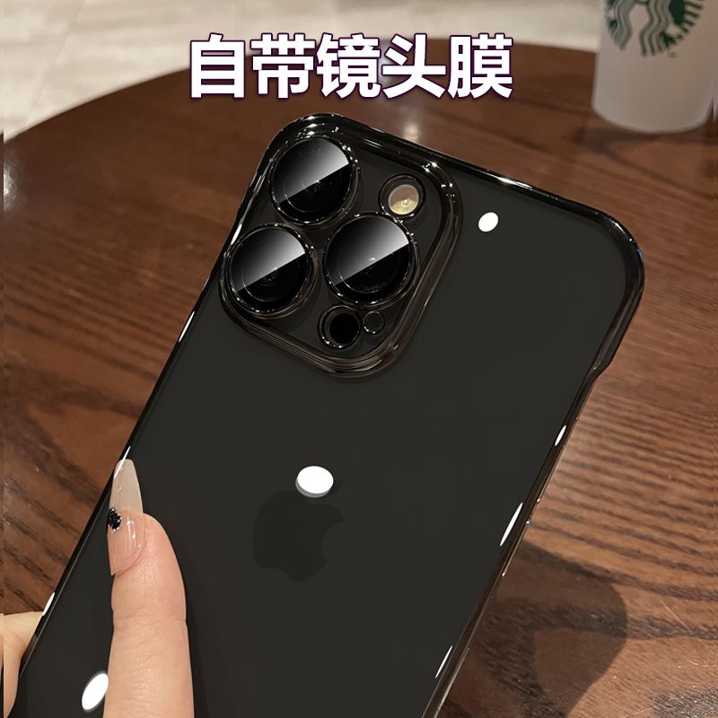 自带镜头膜苹果15无边框手机壳适用iPhone13Promax夏日散热透明超薄14plus全包防摔防尘12pm男女简约硬保护壳-图2