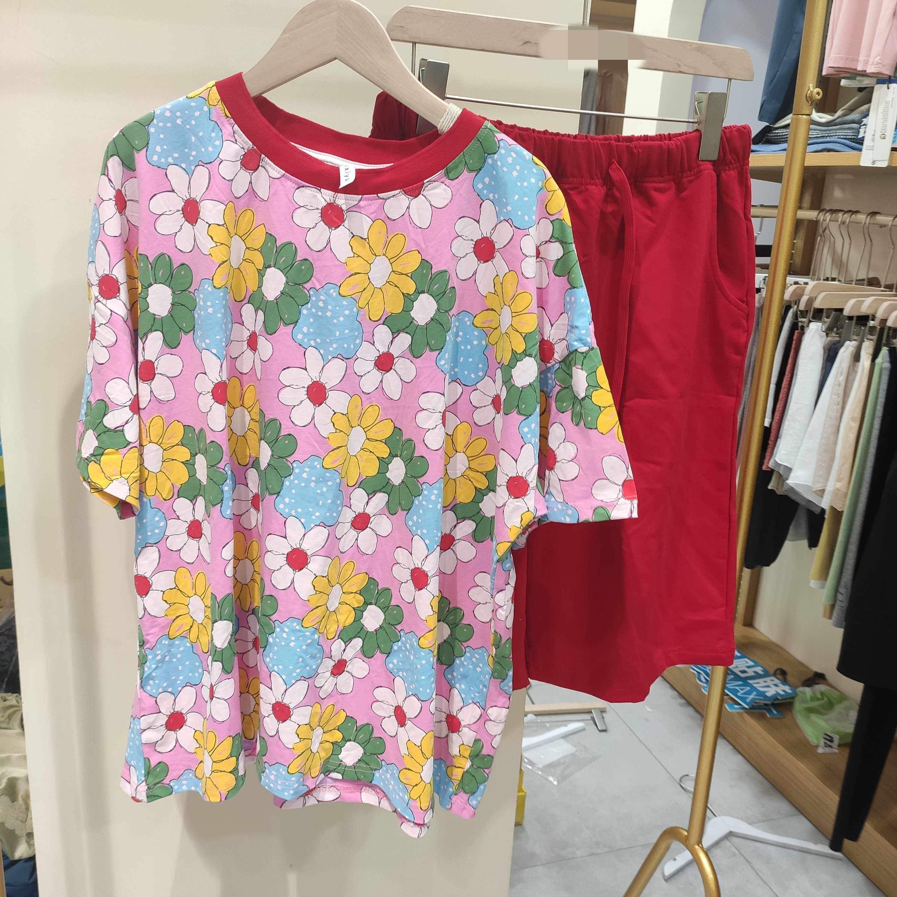 梵熙语夏季网红布袋睡衣女短袖短裤纯棉宽松家居服睡衣裤花朵碎花 月都巷
