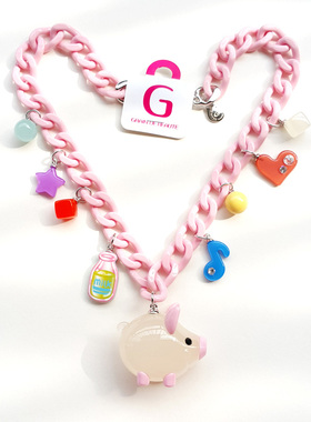 韩国进口饰品立体糖果色小猪短链