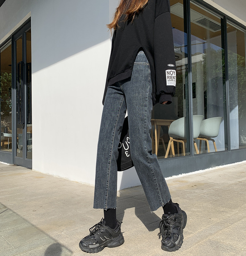 直筒加绒牛仔裤宽松高腰显瘦子烟筒 淘稚气牛仔裤