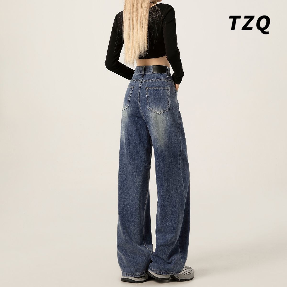 美式复古垂感阔腿牛仔裤女2025秋季新款水洗高腰宽松显瘦拖地裤子 - 图3