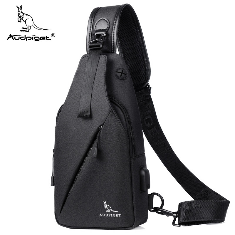 杜彼袋鼠男牛津布帆布胸前包斜挎包 audpiget杜彼男士包袋