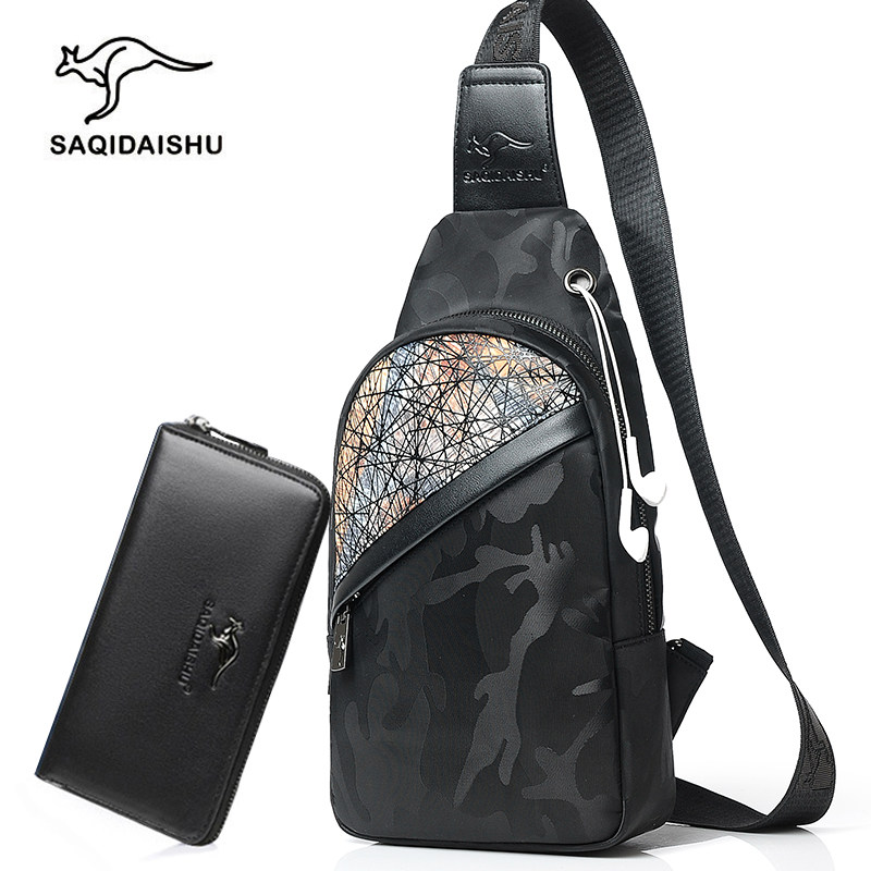 萨奇袋鼠男士胸包牛津布休闲单肩包 audpiget杜彼男士包袋