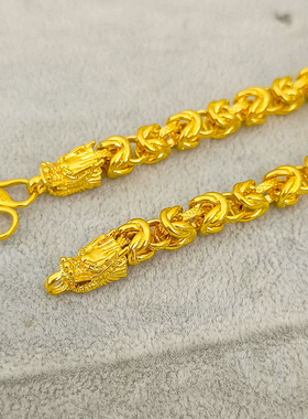 仿金越南沙金镀金假黄金链子不掉色龙头项链男龙骨链粗土豪款