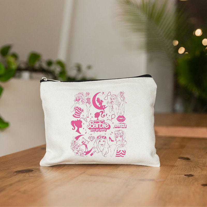 跨境外贸Come on Barbie芭比印花化妆包帆布袋铅笔袋零钱包,淘宝优惠券,粉丝福利购,淘宝优惠卷
