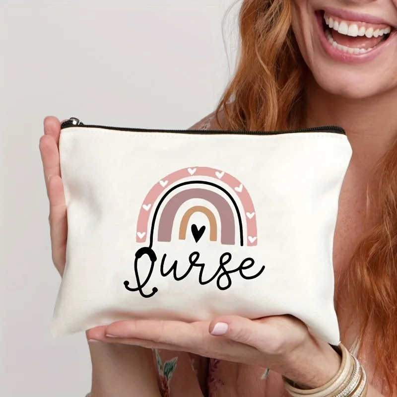 护士图案女式化妆包便携式旅行帆布收纳袋拉链钱包女孩礼物,淘宝优惠券,粉丝福利购,淘宝优惠卷
