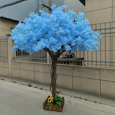 美雅庭仿真蓝花楹树餐厅室内装饰假树欧美式风情落地摆件蓝色假树 虎窝淘