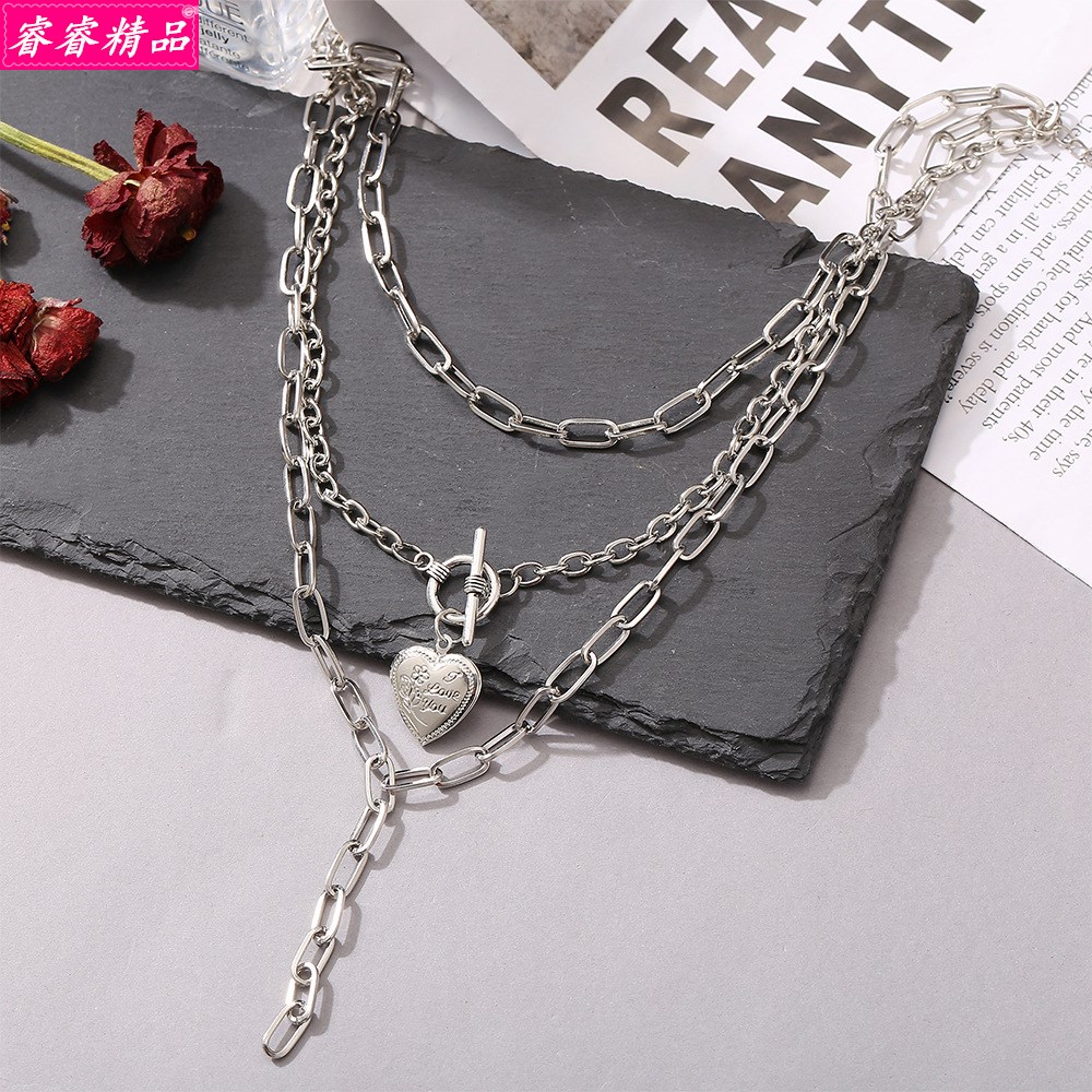 Punk new female peach heart thick butterfly pendant necklace - 图2