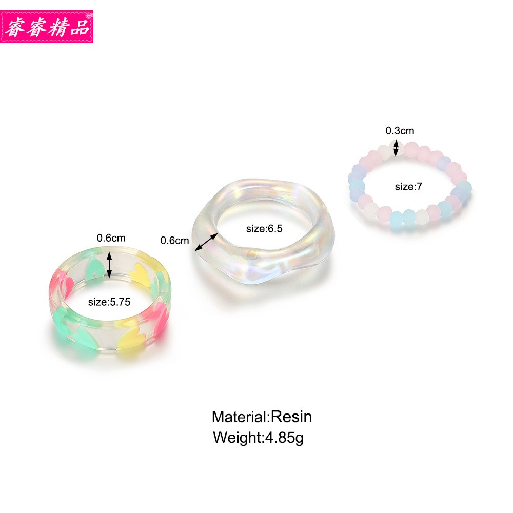 simple plastic rings fashion retro resin diamond joint ring - 图0