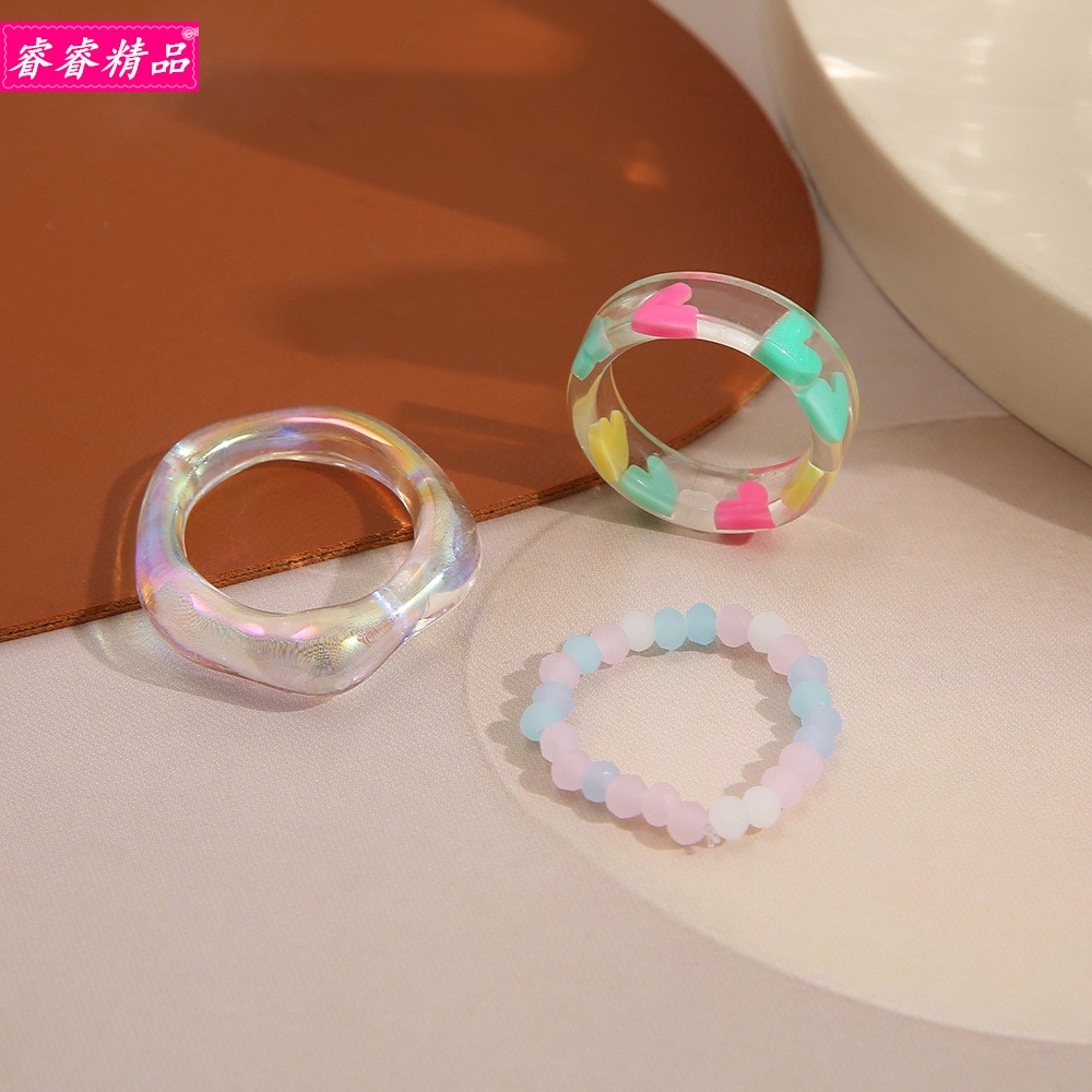 simple plastic rings fashion retro resin diamond joint ring - 图2