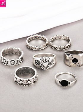 7 pcs set personality European and American retro joint ring