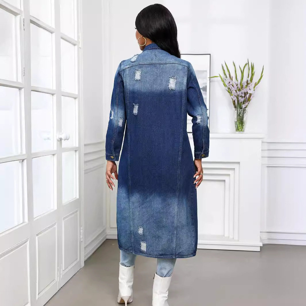 Long denim jacket women's denim jacket Female slim fit coat - 图2
