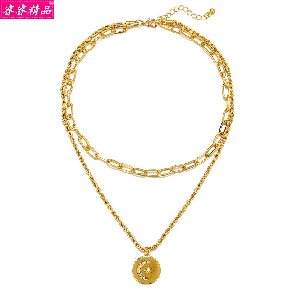 Hot sale creative multilayer necklace round pendant choker - 图3