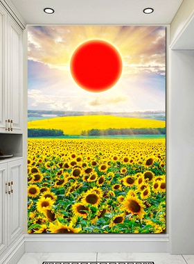 旭日东升太阳装饰画红红火火聚财招财挂画鸿运当头镇宅旺业自粘画