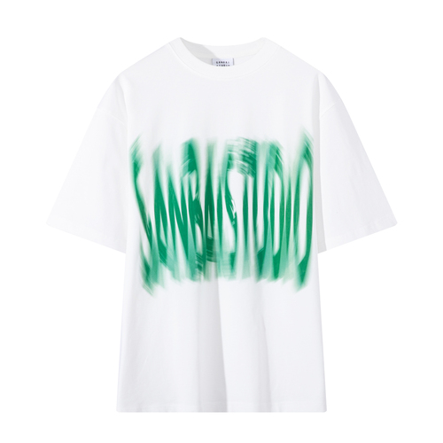 SANBAI叁佰夏季绿色幻影字母T恤男士潮流纯棉美式圆领半袖280g