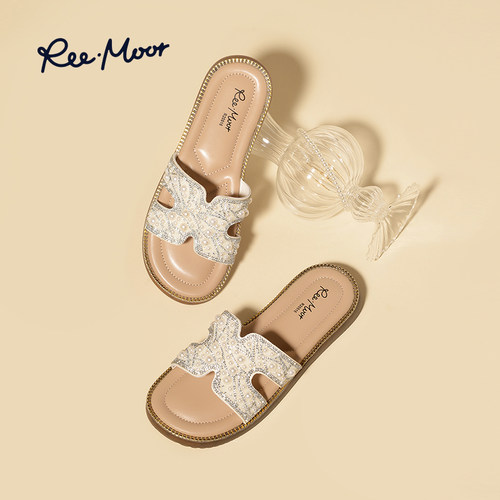 REEMOOR2026夏季水钻露趾凉拖鞋女外穿软底不累脚舒适凉拖鞋女鞋 - 图1