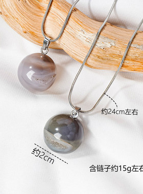 天然水晶玛瑙晶洞开口笑吊坠水晶聚宝盆圆珠吊坠水晶饰品项链挂件