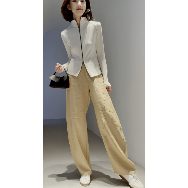 Rongmei aura silhouette hemp elastic waist loose harem pants spring women