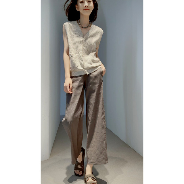 Linen Italian stretch tight ສູງ elastic superfine pants linen