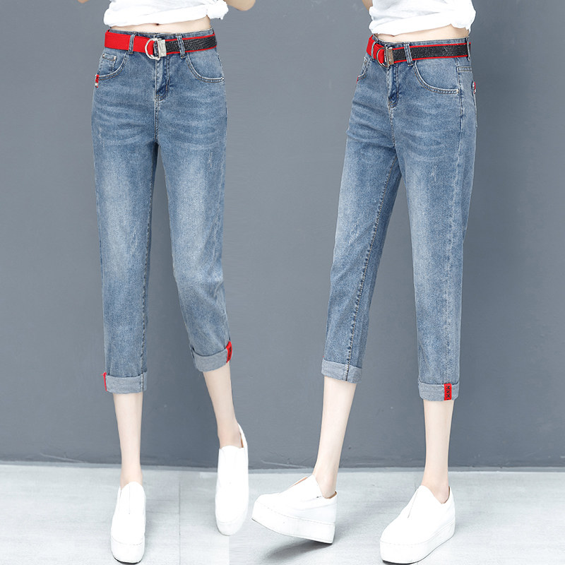 牛仔七分裤女夏2020新款韩版小脚裤 韩嘟猫牛仔裤