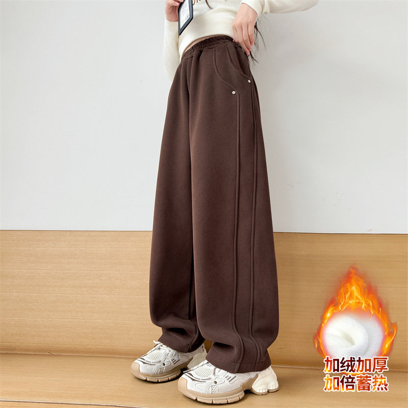 女童秋冬加绒弯刀阔腿裤2025新款儿童洋气运动女孩秋季运动卫裤潮,淘宝优惠券,粉丝福利购,淘宝优惠卷