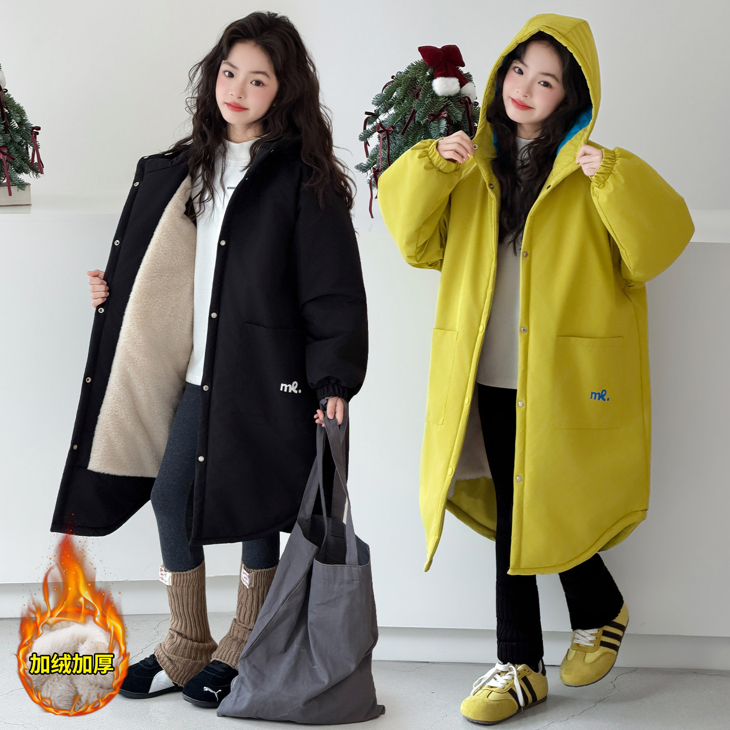 童装女童冬装2025新款中大儿童长款加厚风衣外套女孩纯色韩版棉服,淘宝优惠券,粉丝福利购,淘宝优惠卷