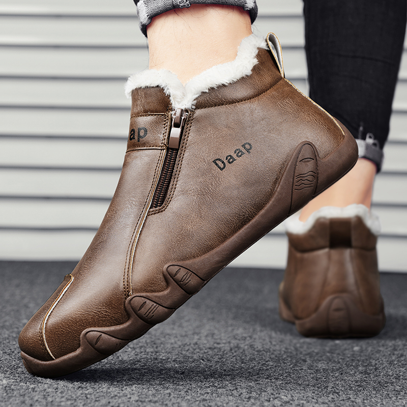 男鞋2024新款冬季低帮拉链休闲皮靴子男款潮流户外时尚百搭马丁靴 - 图2