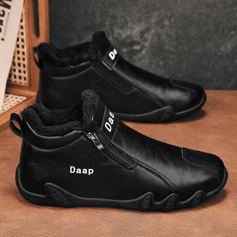 男鞋2024新款冬季低帮拉链休闲皮靴子男款潮流户外时尚百搭马丁靴 - 图1