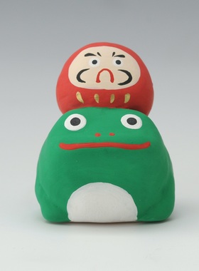 日本玩具呆萌风达摩陶土开运摆件