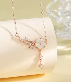 S925纯银梅花镶钻不对称锁骨链