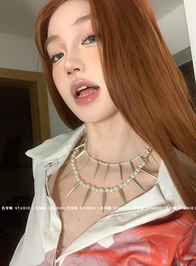 长铆钉珍珠项链choker锁骨链