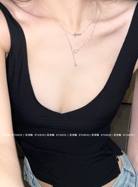 简约双层叠戴十字架项链