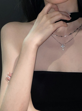 十字架项链满钻网红双层锁骨链