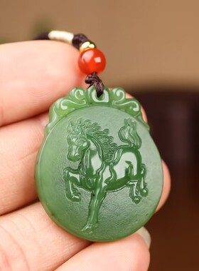 玉阅珠宝和田碧玉马吊坠男女款