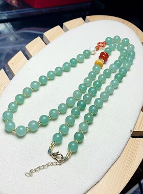 天然东陵玉绿玉圆珠锁骨链女款