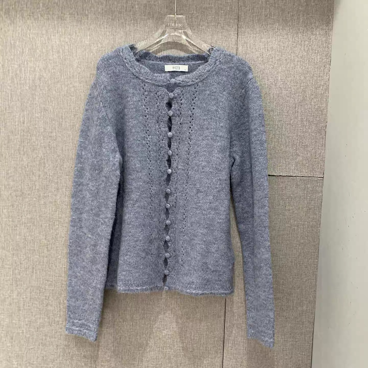 欧洲站2025冬季新款ph23圆领单排扣镂空钩花纯色针织毛衣开衫4746 - 图0