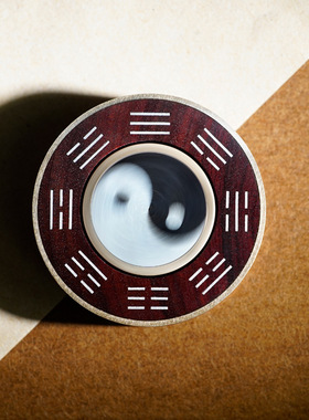 道家饰品九字真言银木镶银先天八卦吊坠太极旋转手把件道气挂饰