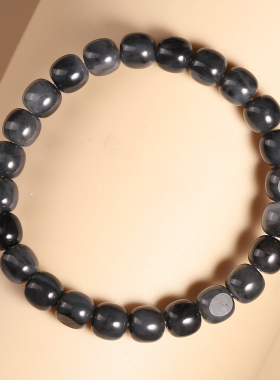 和田玉青花籽料老型珠手串单圈